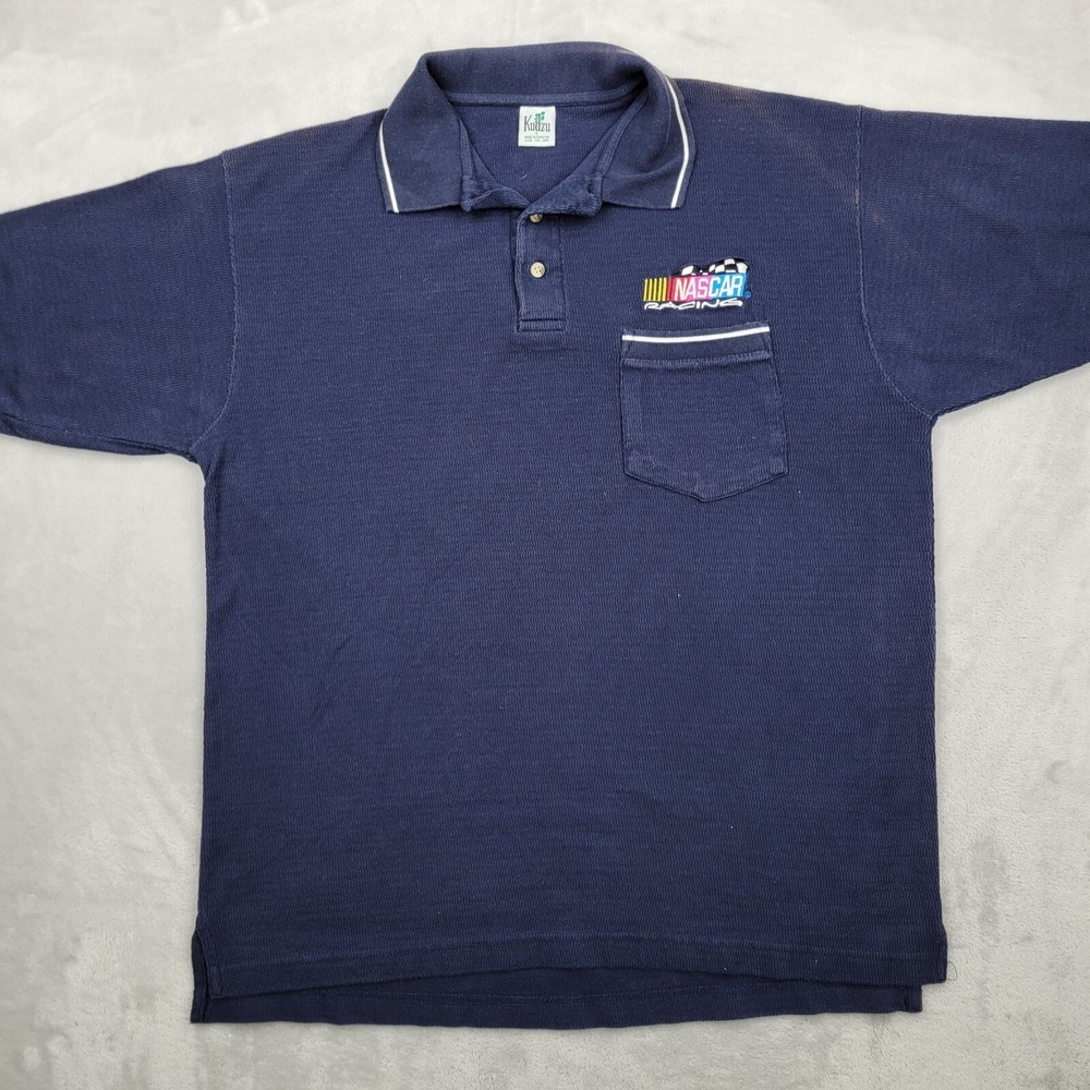 NASCAR Racing Shirt Men Large Blue Golf Polo Team Pocket Collar Vintage Adult L*